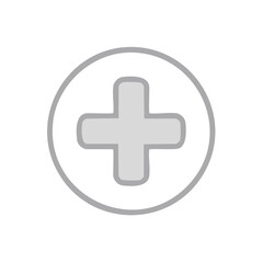 Fototapeta premium A Gray Cross in a Circle Medical Symbol Sign, Add or Plus Button Icon for Healthcare or Pharmacy Application