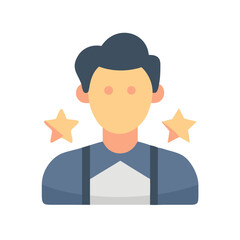 A person with stars icon symbolizing success or achievement in flat illustration