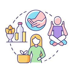 Eco-Friendly and Sustainable Lifestyle Illustration: Woman, Food, Meditation and Environment