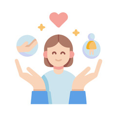 Flat vector illustration depicting self-care, self-love and mental wellbeing with a girl