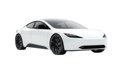 Sleek white electric sports car showcasing modern design on transparent background