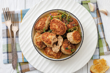 frikadellen, Minced Meat Patties in white bowl