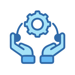 Hands presenting a gear, symbolizing business process, development, and solution concept