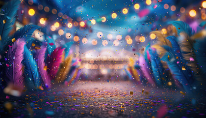 confetti falling during a festival or carnival in the city