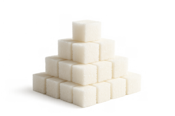 Sugar cubes forming a pyramid showing concepts of sweetness, unhealthy diet, and glucose addiction