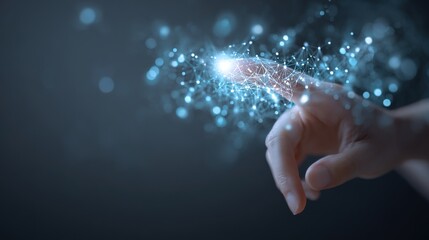 Touching the Future: A close-up shot of a human hand gracefully interacting with a luminous display, symbolizing innovation and technological advancement.