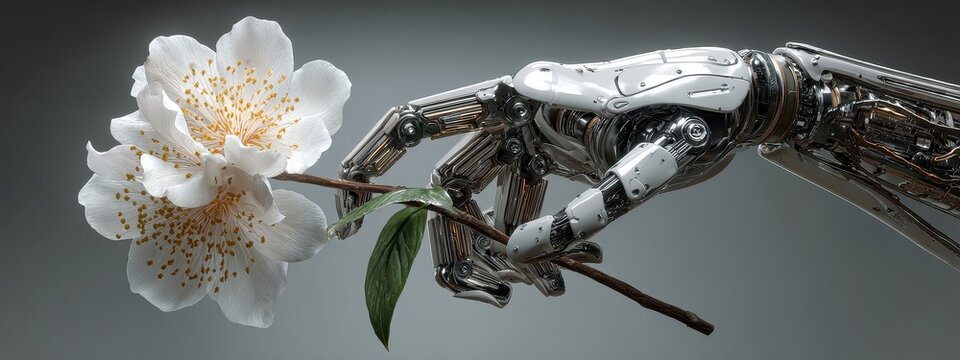 Robot hand arm artificial prosthetic bionic prosthesis human flower limb technology. Illustration robot hand arm digital strong computer future 3d work background screw metal outline render scifi