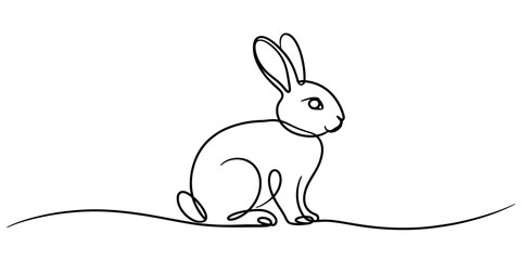 Minimalist continuous line art drawing of a cute rabbit in a sitting pose on a clean white background, ideal for spring and easter themes Vector, illustration
