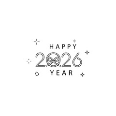 Happy 2026 Year text with bow and sparkles graphic
