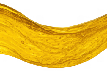 Golden liquid wave creating abstract vibrant texture with bubbles and fluid motion on transparent background