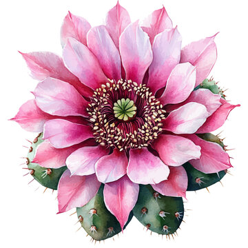 Parodia Flower, high quality watercolor illustration with transparent textures, isolated on a white background.