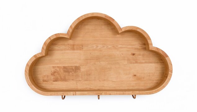 Modern wooden cloud shelf with hooks for children room  minimalist nursery wall storage, decorative kids furniture, scandinavian design