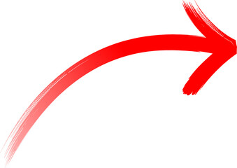 A vibrant red brushstroke forms a curved arrow on a black background