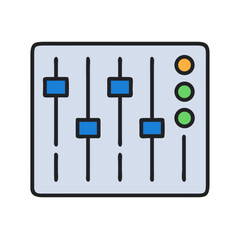 Colorful graphic equalizer interface with sliders and circular indicators on dark background
