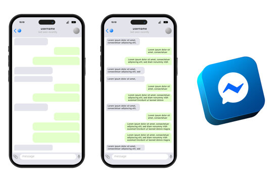messenger Smartphone chat app interface mockups and 3D messaging icon