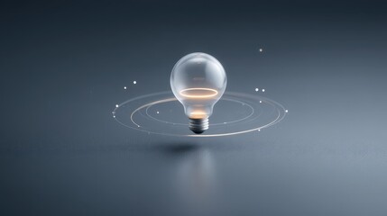 Light bulb is floating in the air above a dark blue background. Business research.