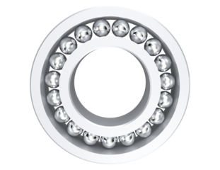 Engineering CAD Component: Precision Ball Bearing (Deep Groove) 3D Illustration, Essential Mechanical Part for Smooth Operation and Friction Reduction, Isolated on Clean, Transparent Background.