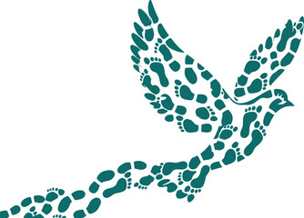 Abstract teal leopard print bird of prey soaring in flight symbolic of freedom and spirit natural wildlife and animal imagery isolated on white background