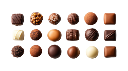 Assorted Chocolates on Transparent Background