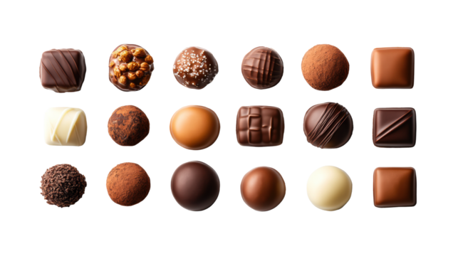 Assorted Chocolates on Transparent Background
