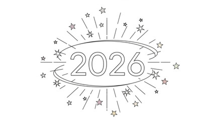 Celebrate the year 2026 with a burst of stars and a celebratory burst of light emanating from the number 2026