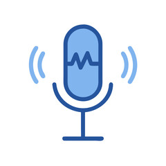 Retro microphone icon with sound waves, podcast or recording concept, flat illustration