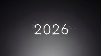 The year 2026 is illuminated with bright white sparklers against a dark moody and subtly lit background creating a festive and celebratory atmosphere