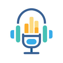 Podcast Studio Equipment: Microphone and Headphones with Audio Equalizer Graphic Icon