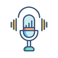 Microphone with headphones icon in flat design style on black background