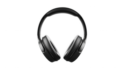 Sleek black wireless headphones for music lovers on transparent background