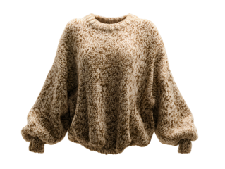 Cozy textured knit sweater with balloon sleeves isolated on transparent background
