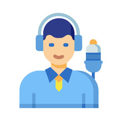 Illustration of a man with headphones and a microphone in flat style