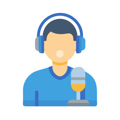 Digital Illustration of a Podcaster or Broadcaster Speaking into Microphone