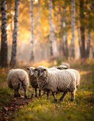 Obraz premium Sheep in autumnal forest