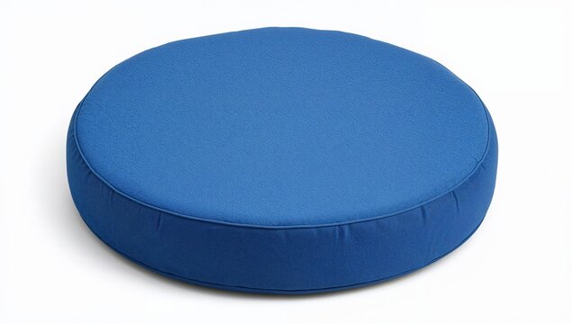 Modern blue round floor cushion for children room furniture, soft pouf seat for kids playroom, nursery or bedroom decor