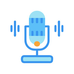 A vector illustration of a microphone in blue tones with sound waves