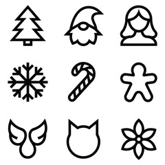 Obraz premium A simple icon set featuring Christmas tree, gnome, woman, and other design elements
