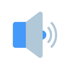 Stylized volume icon on black background showing sound waves in light blue