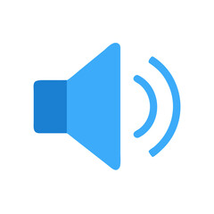 Blue sound icon emitting waves on a plain black background, flat vector