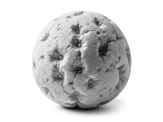 Close up of a single textured spherical object isolated on white background