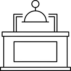 Black and White Line Drawing of Reception Podium with Dome Ornament and Raised Platform Illustration