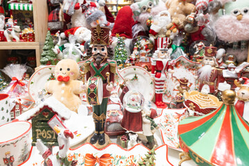 Christmas decor figurines in souvenir shop
