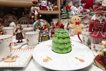 Christmas decor figurines in souvenir shop