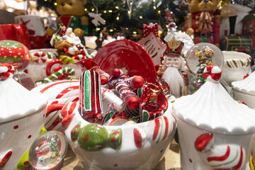 Christmas decor figurines in souvenir shop