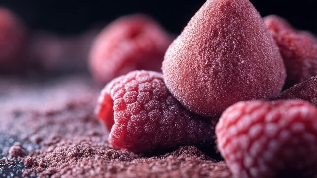 Video A heap of fresh raspberries sitting on a table, perfect for snacking or baking
