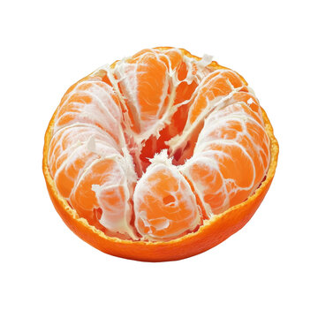 Single mandarin segment showing bright citrus pulp and natural texture isolated on white transparent background