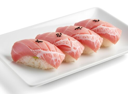 Toro fatty tuna sushi on white background