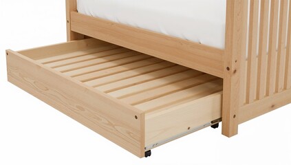 Children room furniture wooden bed with pullout storage drawer minimalist natural design modern kids bedroom organization