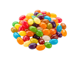 A vibrant pile of assorted jelly beans, colorful and inviting, with a glossy, sweet texture