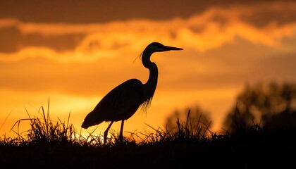 Fototapeta premium Silhouette of a heron at sunset (1)